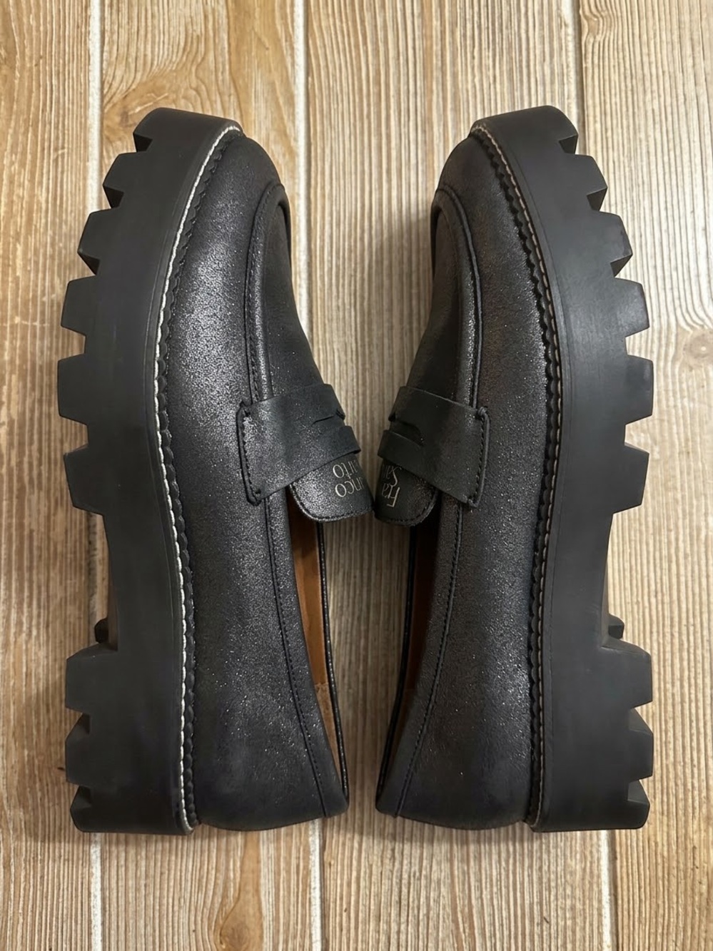 Franco Sorti Balin Black Shimmer Leather Loafer size 10